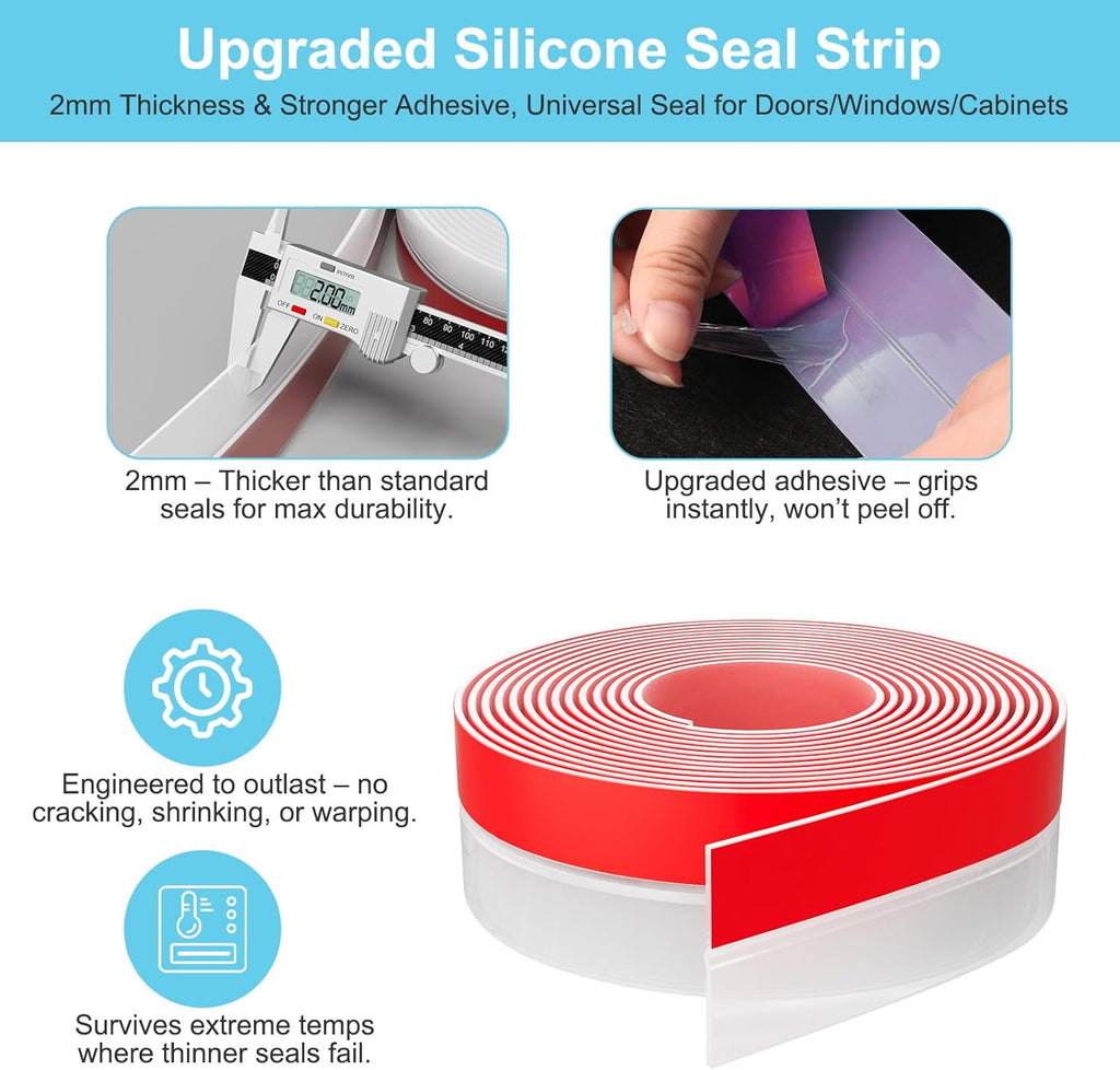Heavy-Duty 36 ft x 2 in Weather Stripping, Extra Thick 2mm Door Draft Stopper Silicone Seal Strip