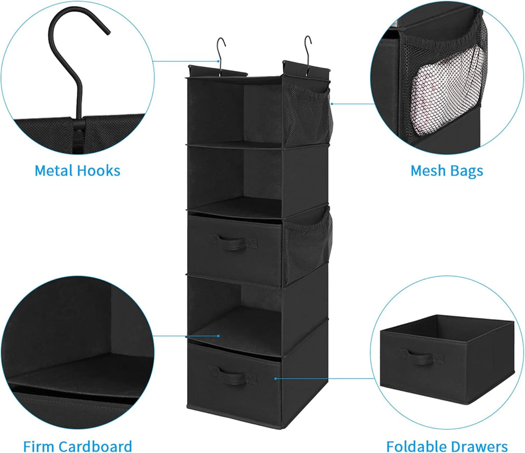 MAX Houser 5 Tier Shelf Hanging Closet Organizer, Cloth Hanging Shelf with 2 Sturdy Hooks for