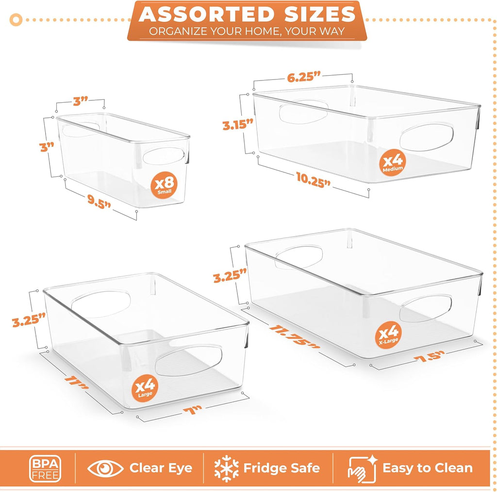 Sorbus Clear Plastic Storage Bins for Organizing, 20 Pack Clear Organizer Bins with Handles