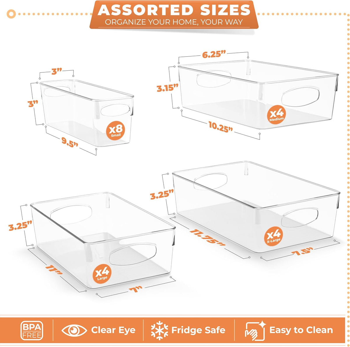 Sorbus Clear Plastic Storage Bins for Organizing, 20 Pack Clear Organizer Bins with Handles