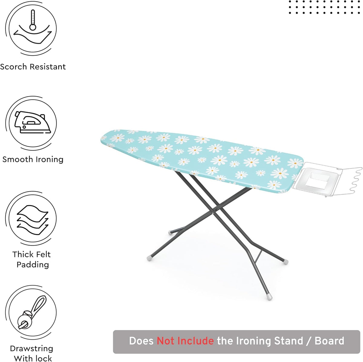 Encasa XO Ironing Board Cover and Pad 54"x15" - Thick 3mm Felt Padding, Drawstring Tightening &