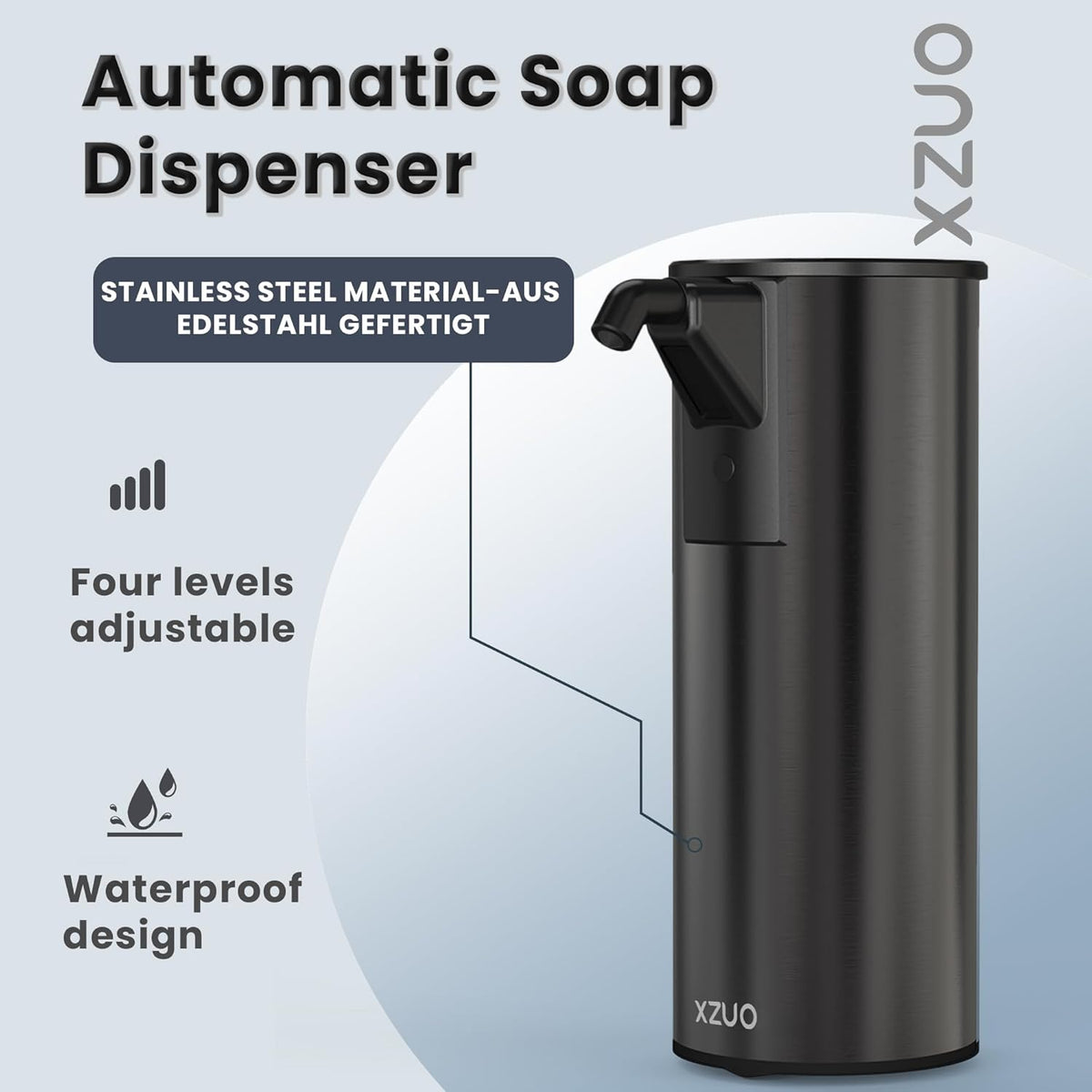 Automatic Soap Dispenser Touchless 11.8oz/350ml Four-Level Adjustable Dispenser Volume，Stainless