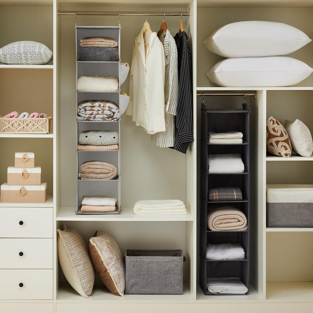 YOUDENOVA Hanging Closet Organizer and Storage, 6-Shelf Closet Hanging Shelves | Sturdy Bamboo