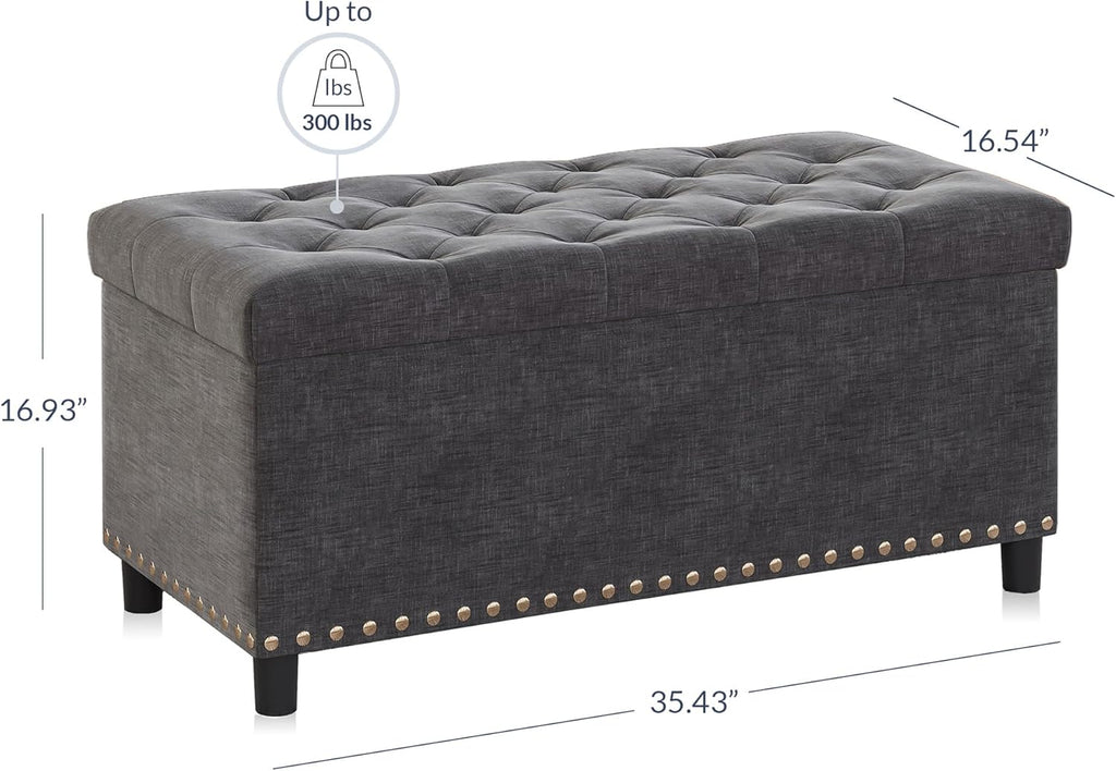 BELLEZE 35" Tufted Ottoman, Storage Bench with Safety Close Hinge, Ottoman with Storage for Living