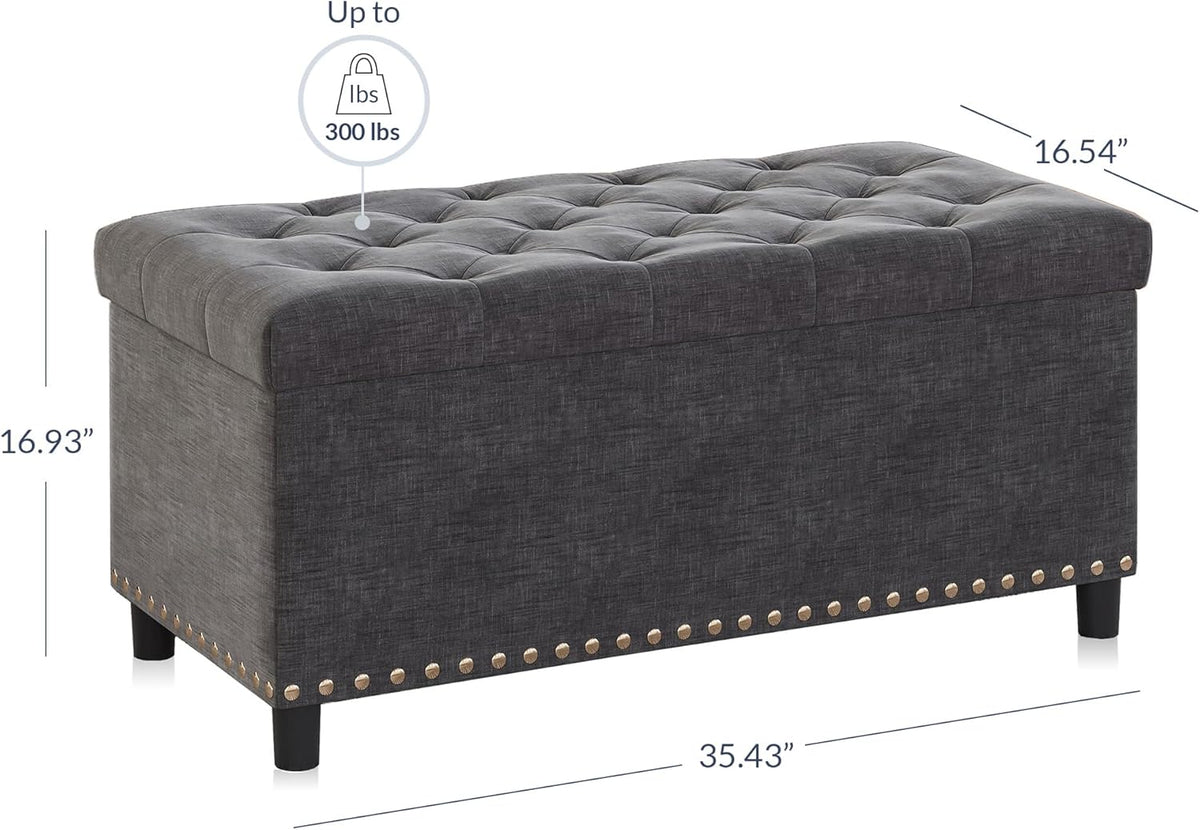 BELLEZE 35" Tufted Ottoman, Storage Bench with Safety Close Hinge, Ottoman with Storage for Living