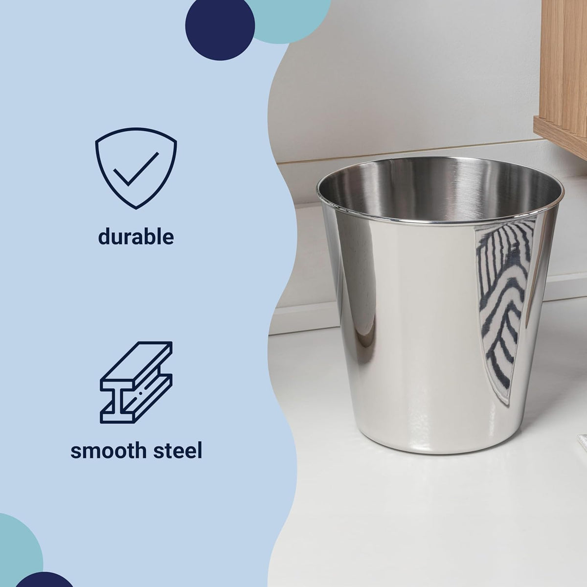 happimess HPM1113D Nolan Modern Classic Smooth Steel 2-Gallon Wastebasket for Home, Bathroom