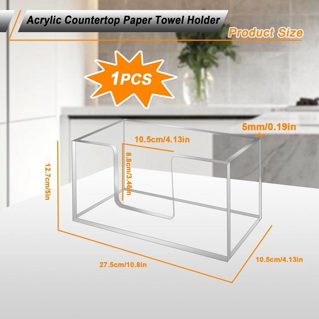 1Pack Acrylic Paper Towel Dispenser, Napkin Holder for Bathroom, Kitchen & Countertop – Paper Towel