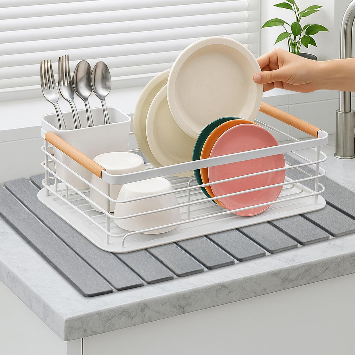 Large Stone Dish Drying Mat for Kitchen Sink Countertop Dish Drainer Diatomaceous Earth Mat