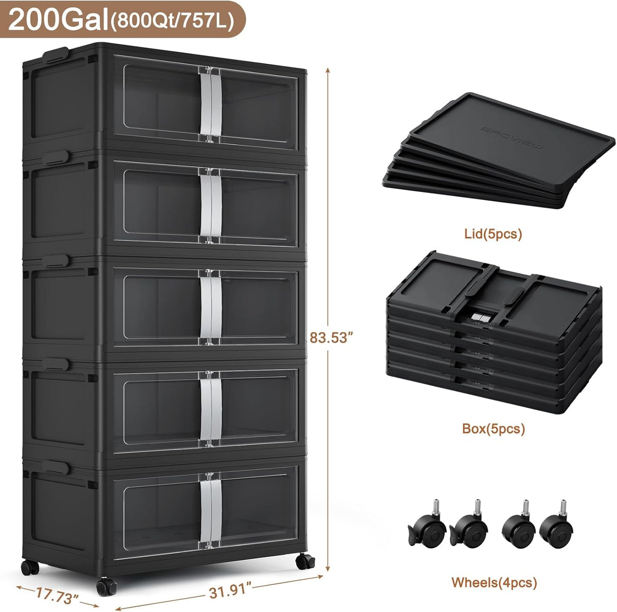 BROVIEW 800QT Stackable Storage Bins with Lids, 200Gal Extra Large Collapsible Storage Box with