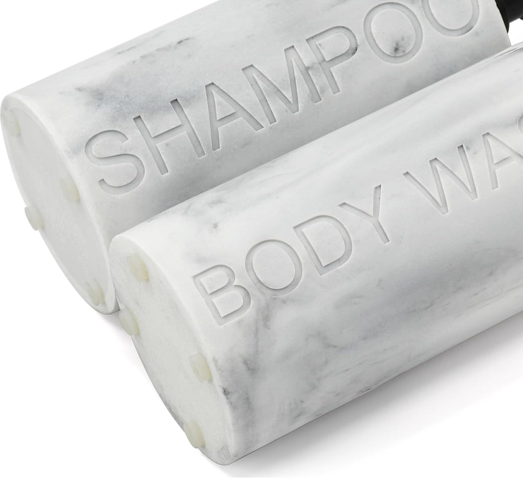 Marble Resin 2 Piece Shampoo and Body Wash Dispenser Set, Luxurious Refillable Pump Bottles with