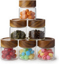 6-Pack 6 oz Airtight Food Sealed Jars with Acacia Wood Lids - Glass Meal Prep Containers for