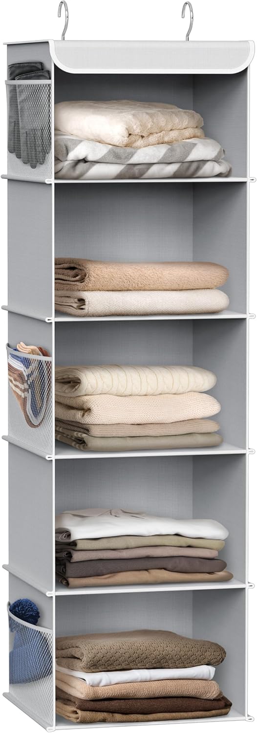 Simple Houseware 5 Shelf Hanging Closet Organizer, Gray