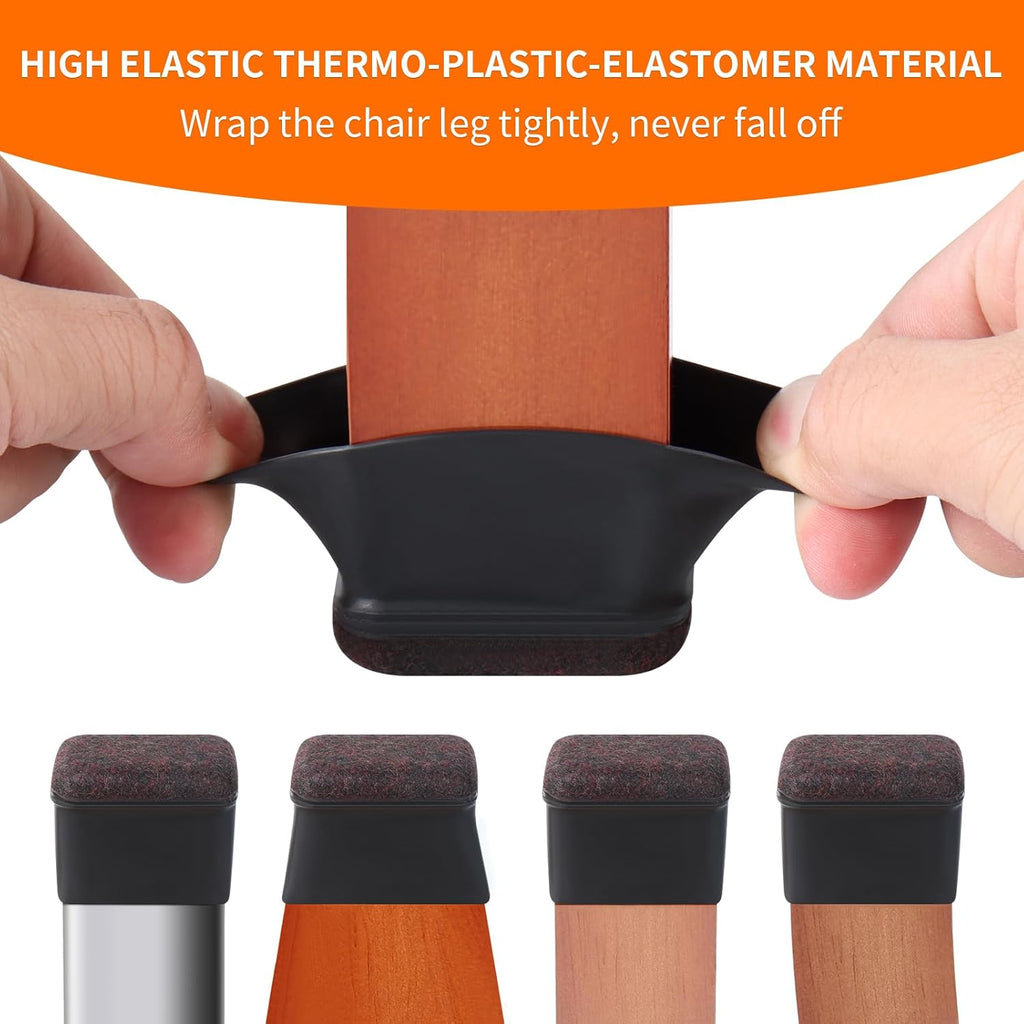 Ezprotekt 24 Pcs Rectangle Black Silicone Chair Leg Floor Protectors Caps, Rectangle Felt Chair Leg