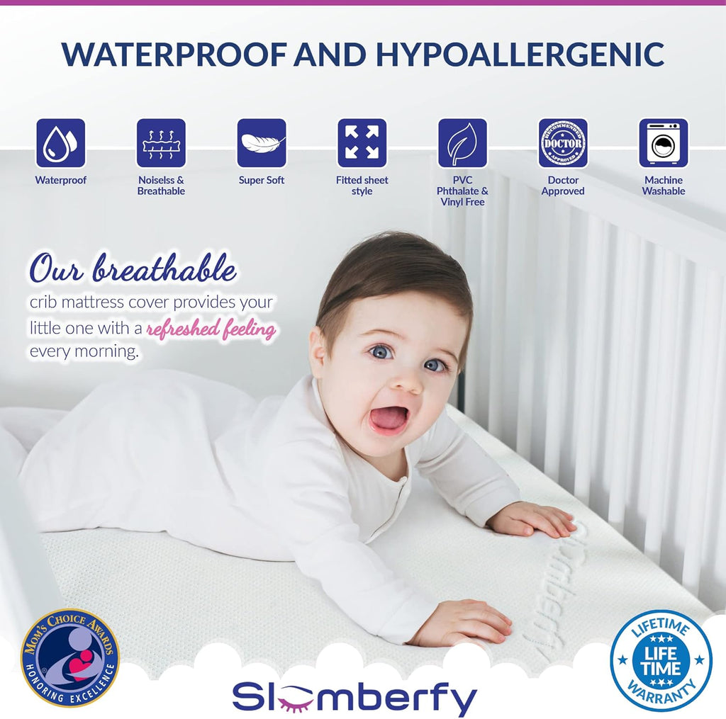 Mini Crib Mattress Protector by Slumberfy, Waterproof and Hypoallergenic Mattress Protector for