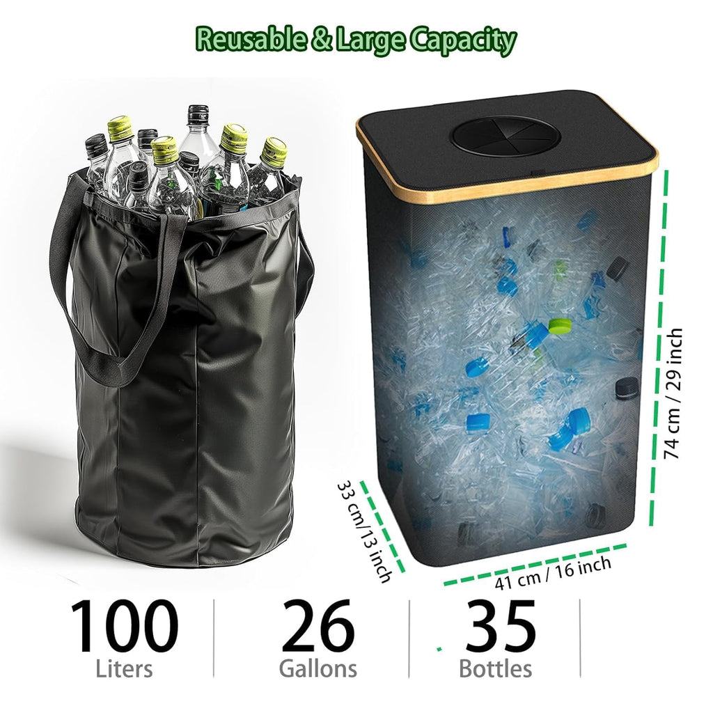 Recycling Bin for Kitchen Indoor Home, Large 100L/ 27 Gallon Recycle Bin with Lid Removeable
