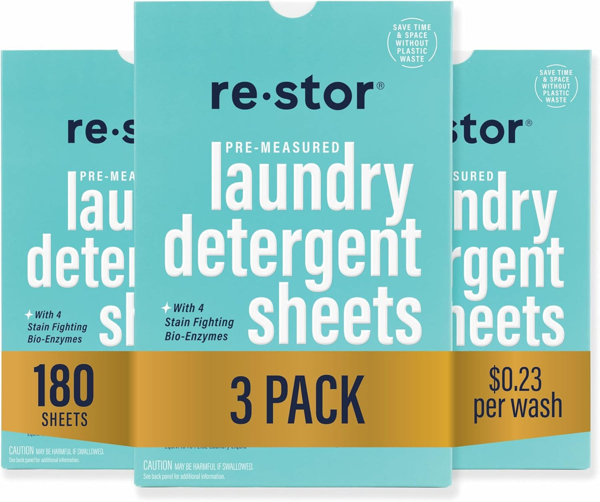 restor Laundry Detergent Sheets Fresh Linen 180 Loads | Eco Friendly Plastic Free Travel Laundry