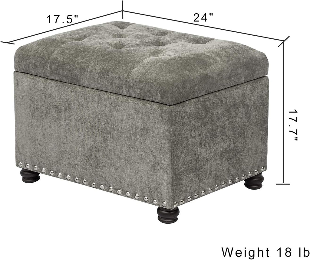 Joveco Storage Ottoman Foot Rest Stool, 24" Velvet Footstool Bench for Living Room Bedroom, Light