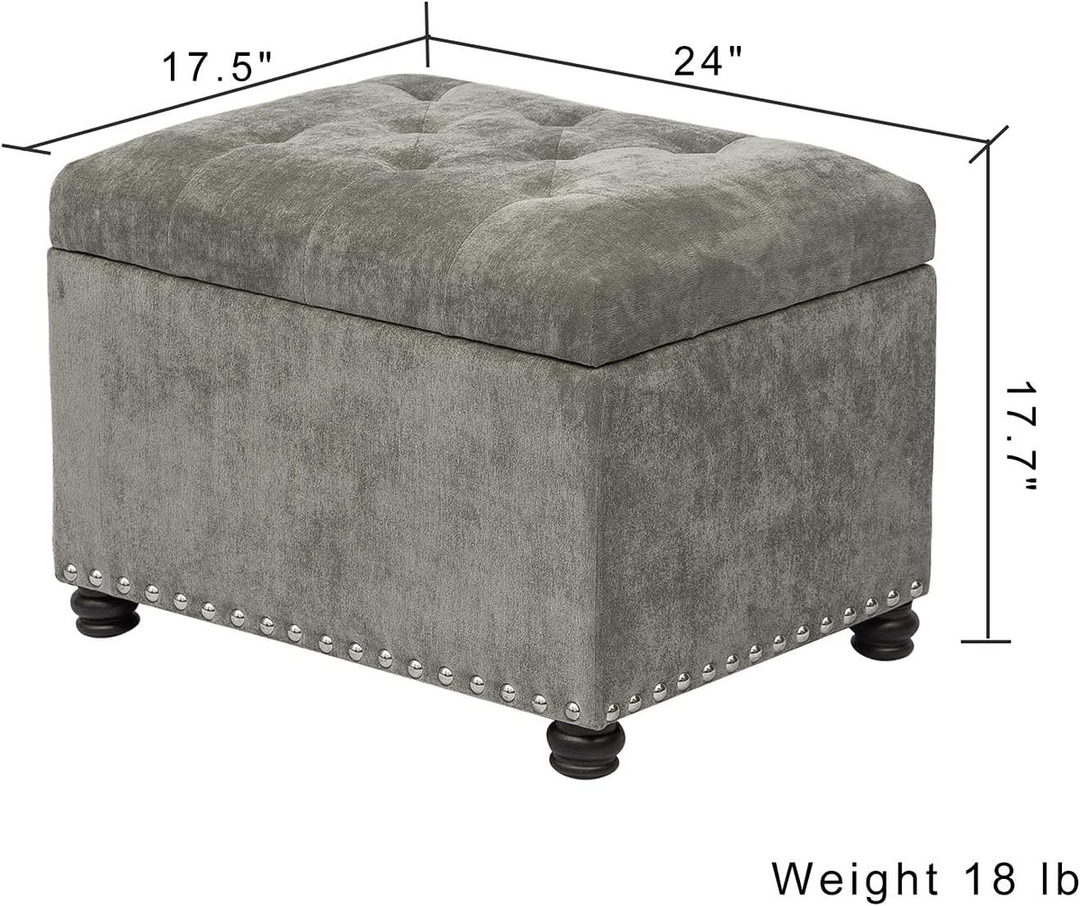 Joveco Storage Ottoman Foot Rest Stool, 24" Velvet Footstool Bench for Living Room Bedroom, Light