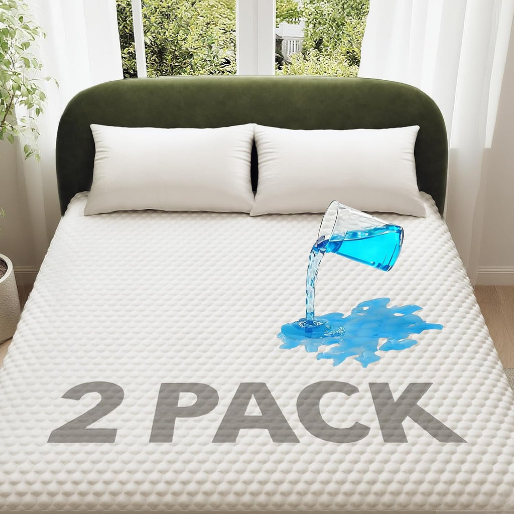 Ohgeni 100% Waterproof Mattress Protector, Queen Size-2 Pack, Fitted Sheet with Stretchable