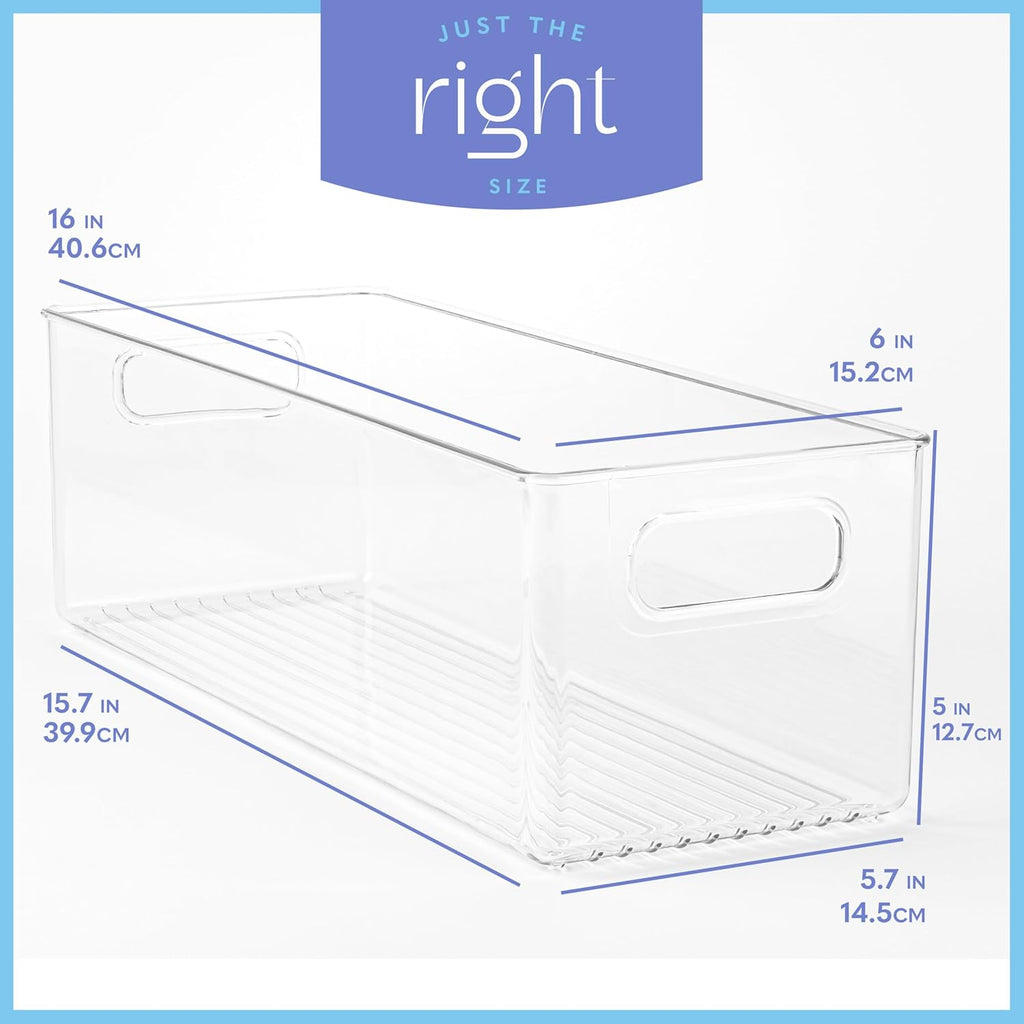 Plastic Food Storage 4 Pack Clear Container Bin with Handles for Organizing Kitchen, Pantry