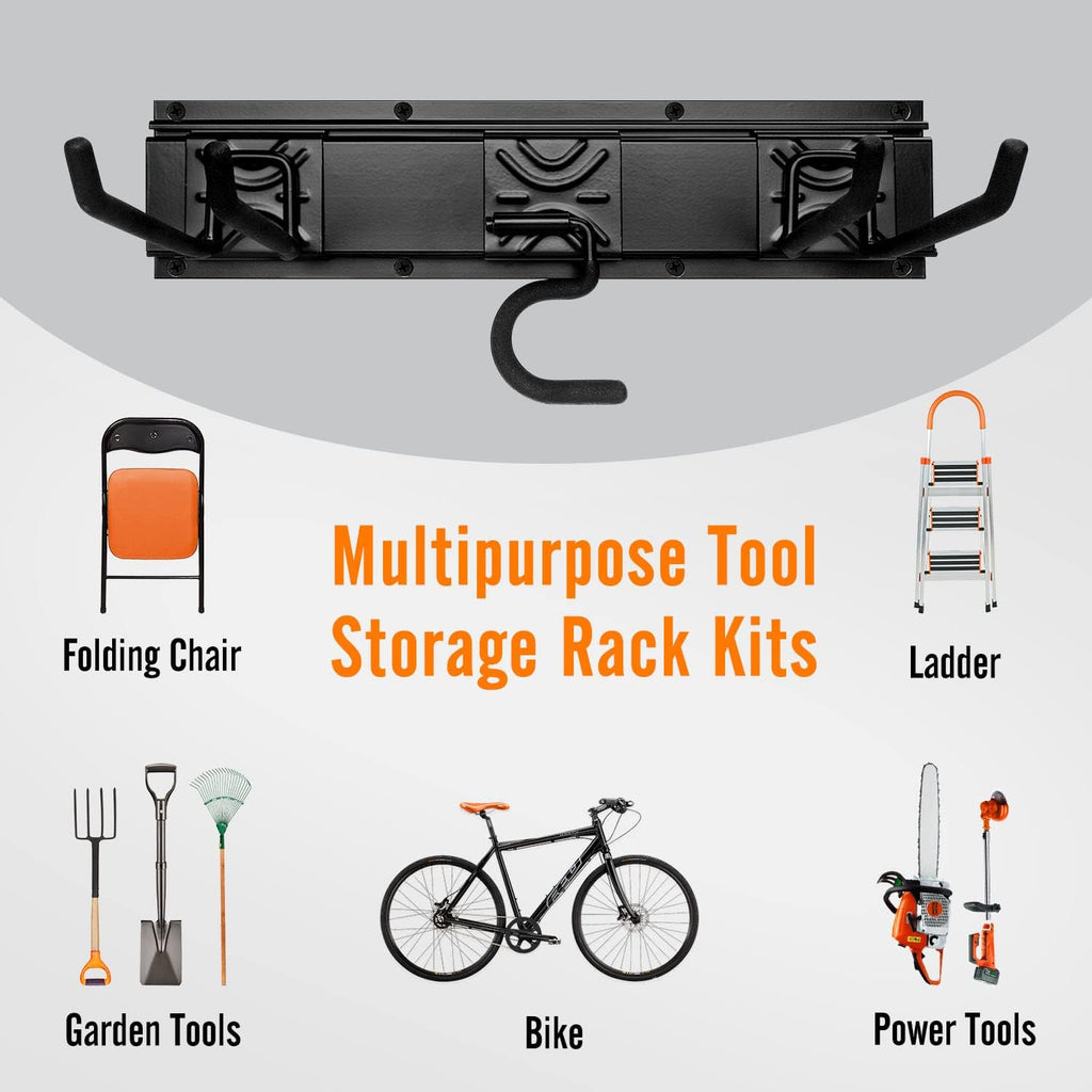 Garden Tool Rack Set, Garage Wall Organization Hanger with 3 Mop Holder and 6 Multi-Purpose Hooks