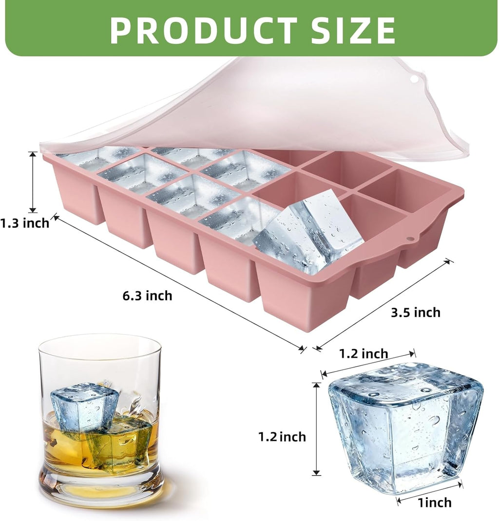 Silicone Ice Cube Tray, 2 Pack Easy-Release Stackable Ice Trays for Freezer with Lid 15 Reusable