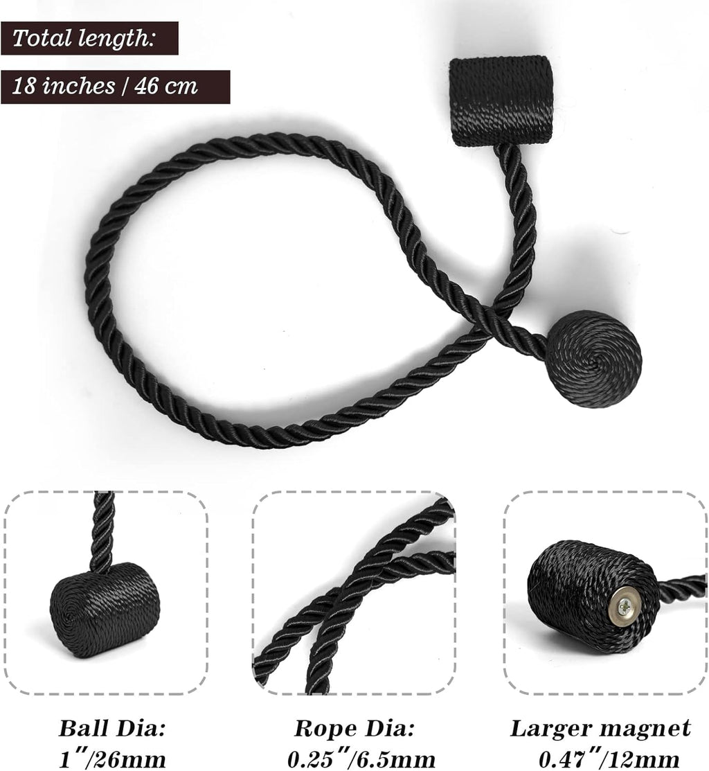 Hion Magnetic Curtain Tiebacks Black 6 Pack, Curtain Tiebacks Buckles Holdbacks Holders Hooks Clip