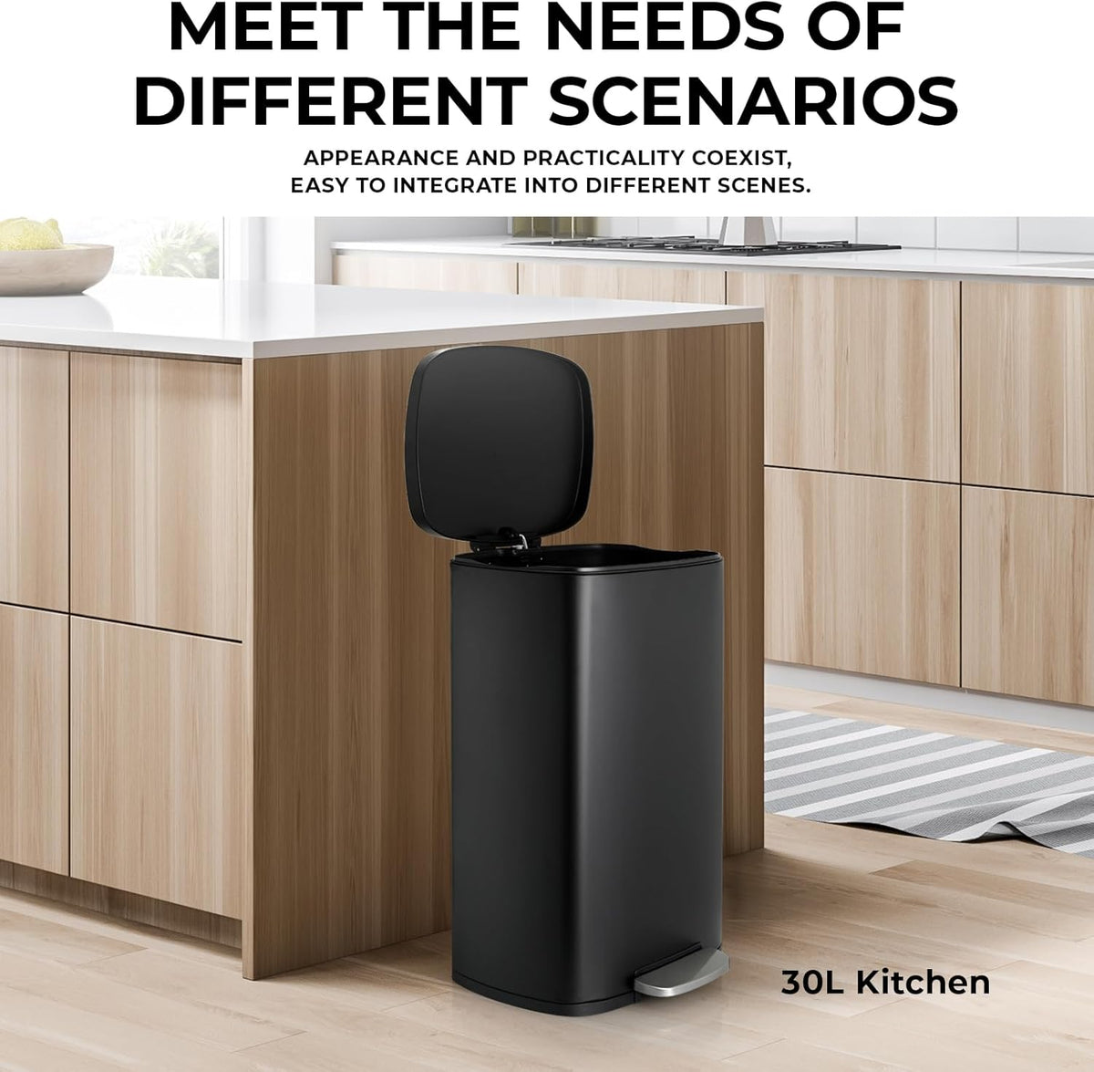 8 Gal Kitchen Trash Can, 30L Recycling or Garbage Bin, Brushed Stainless Steel Waste Basket