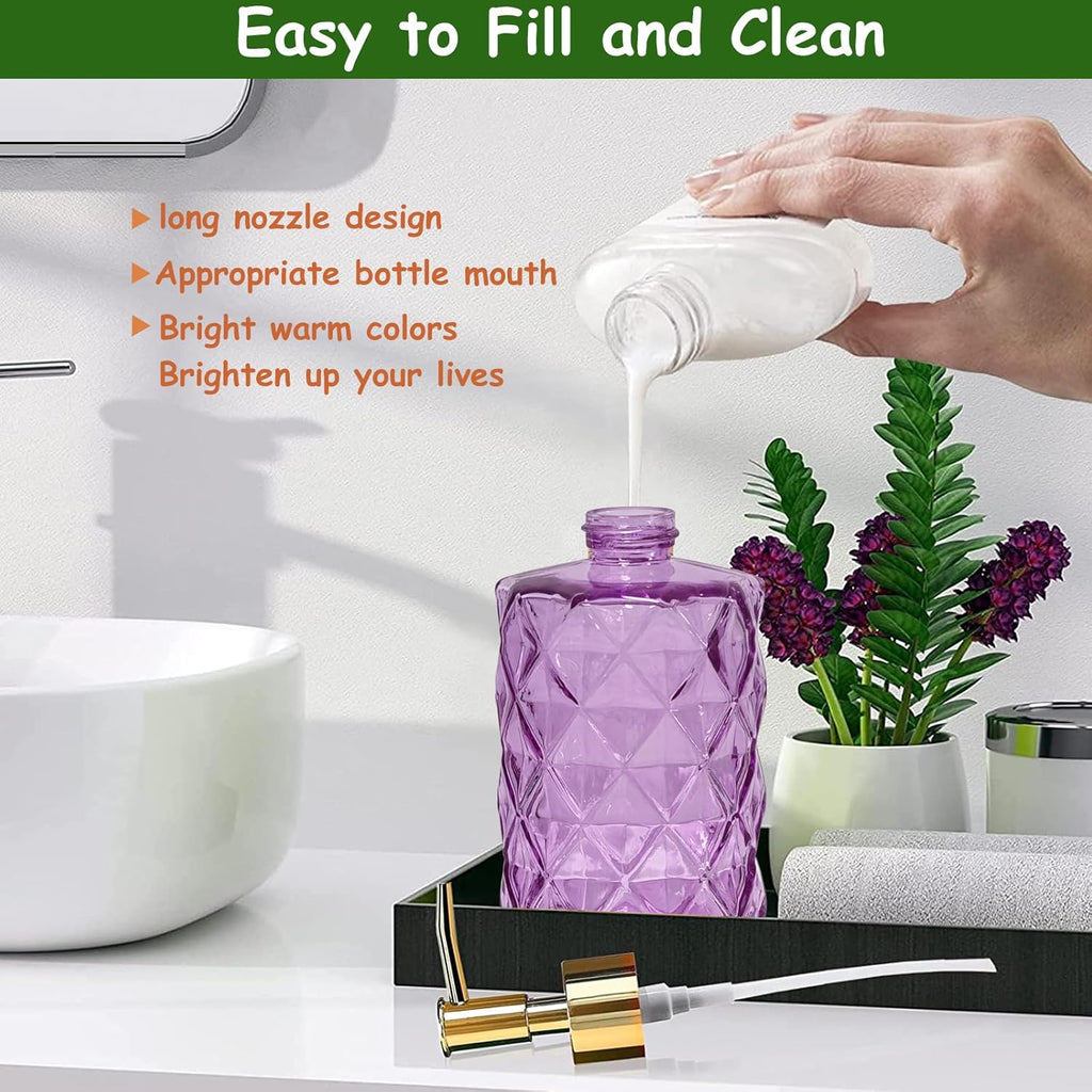 Glass Soap Dispenser with Gold Plastic Pump, 12oz Refillable Liquid Hand Soap Dispenser, Crystal