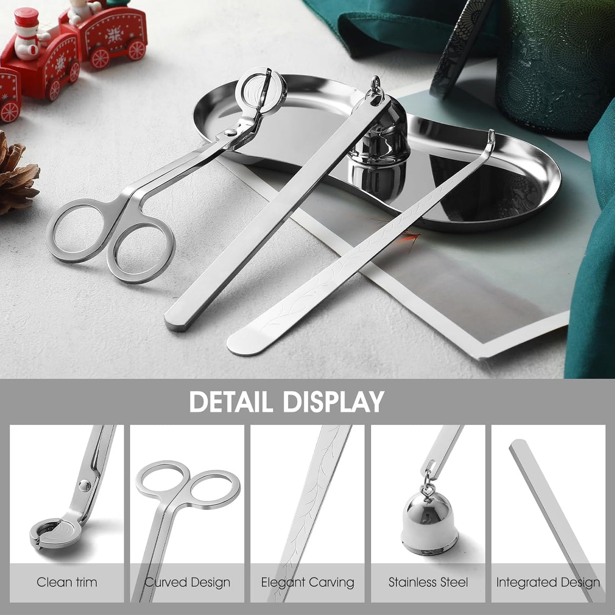 PATOISE 3 in 1 Candle Accessory Set, Candle Wick Trimmer Cutter, Candle Snuffer, Candle Wick Dipper