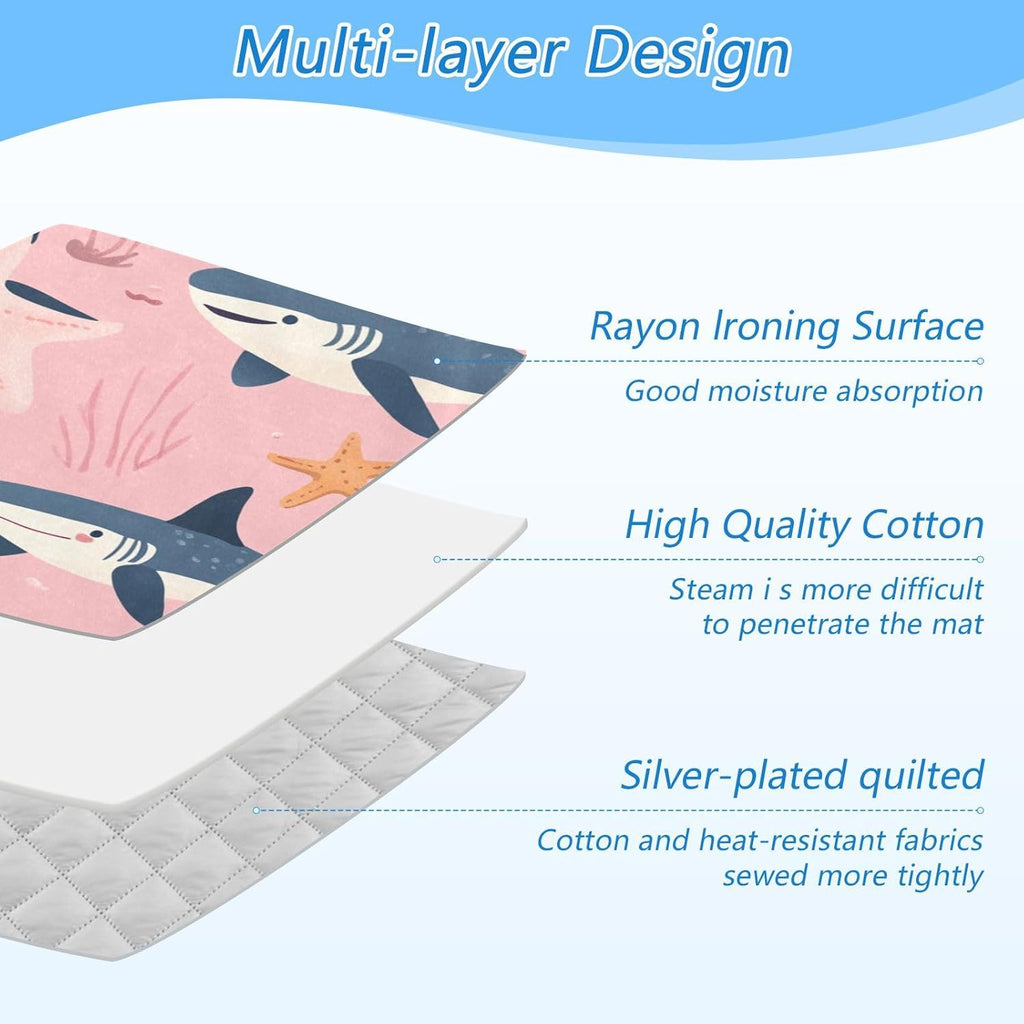 Pink Sharks Starfish and Seaweeds Ironing Mat Thickened Ironing Blanket Travel Portable Double-Side