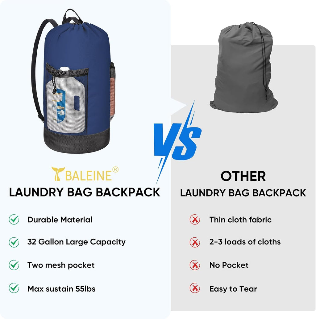 BALEINE 120L Laundry Bag Backpack, 900D Oxford Fabric Large Travel Laundry Bags with Shoulder