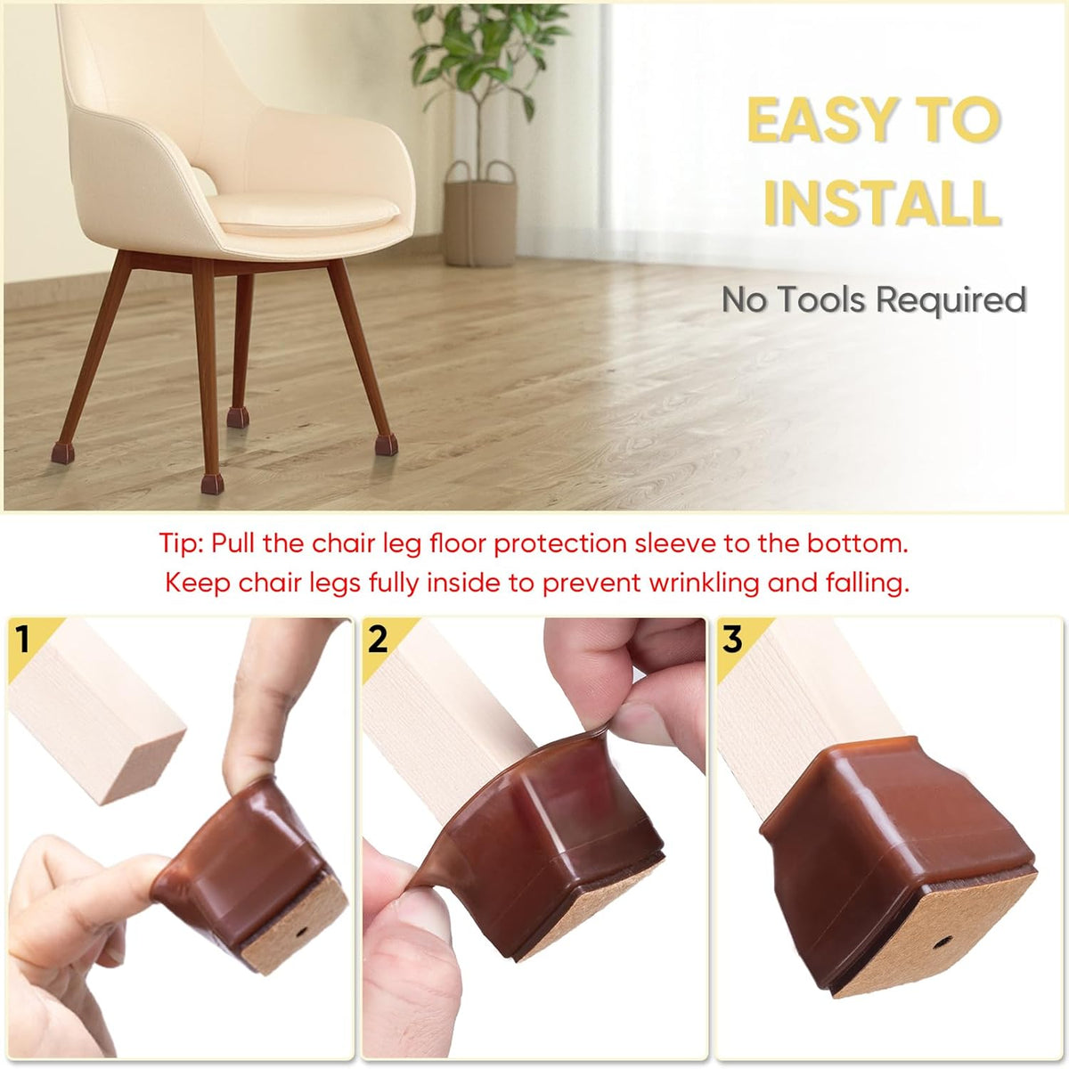 BALEINE 16 Pack Silicone Chair Leg Floor Protectors, Stool Leg Protectors Cap, Non-Slip Chair Leg