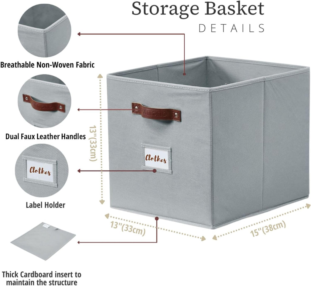 DECOMOMO Storage Baskets, 13x15x13 Storage Cube Bins with Labels for Organizing Shelves Kallax