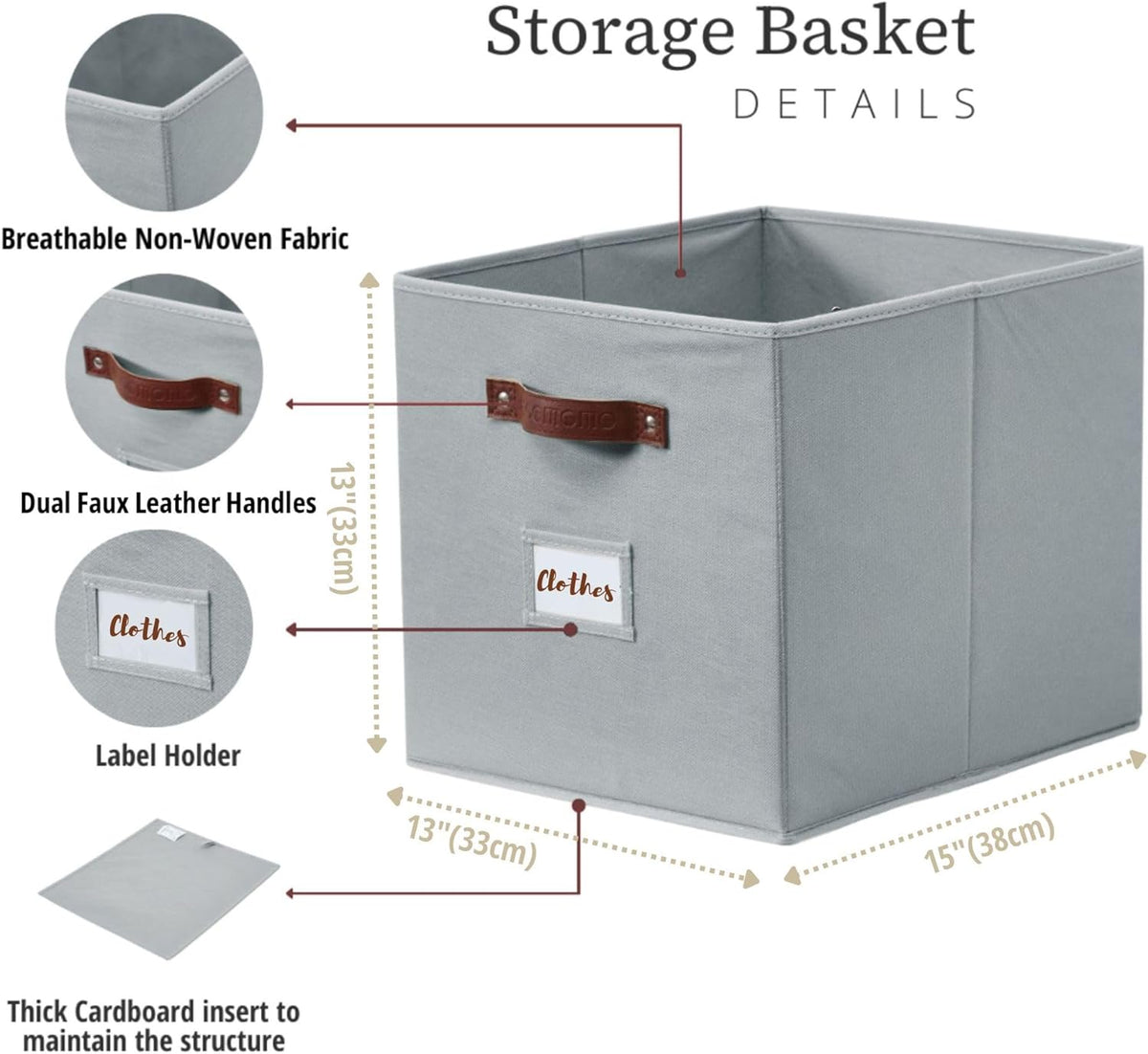 DECOMOMO Storage Baskets, 13x15x13 Storage Cube Bins with Labels for Organizing Shelves Kallax
