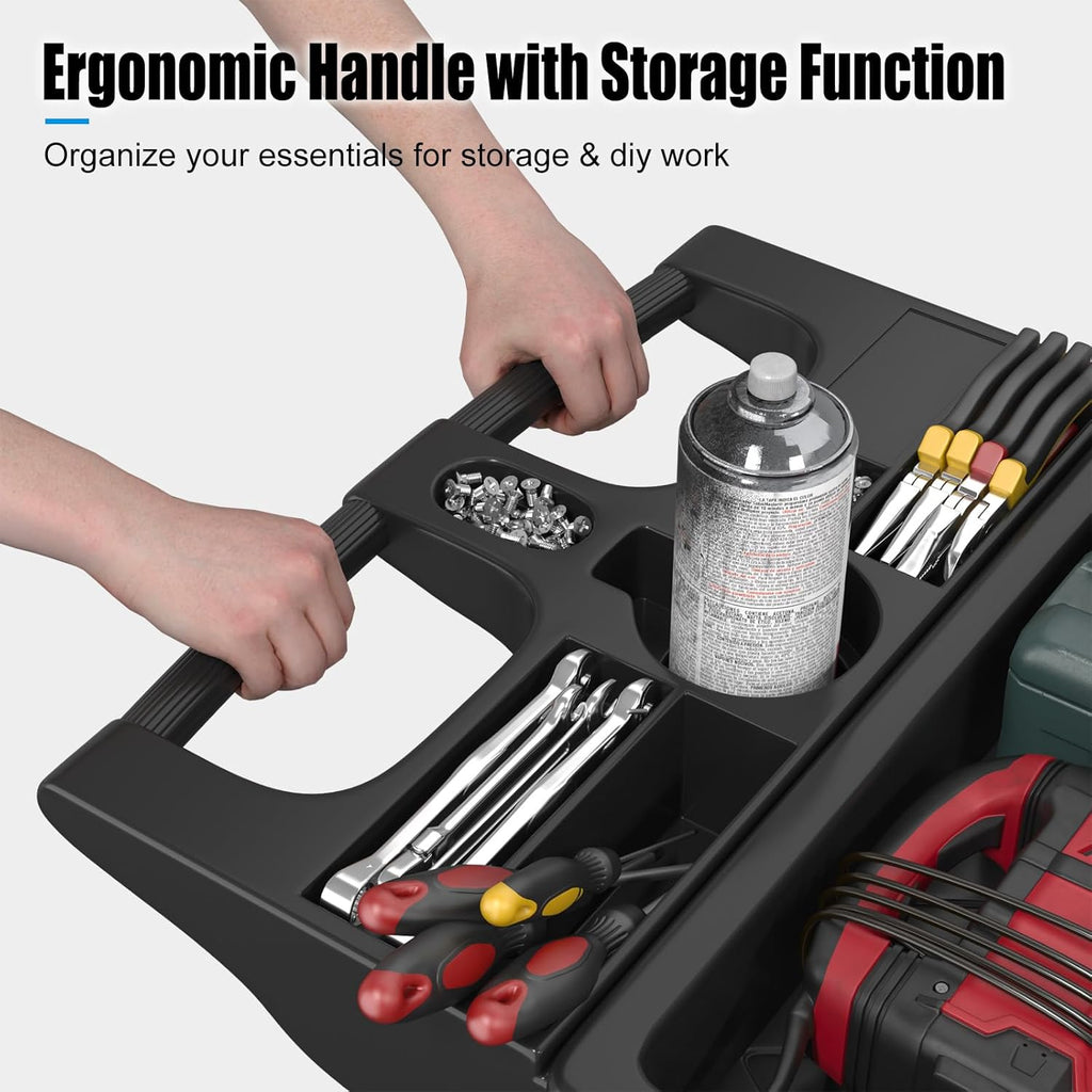 2 Tier Plastic Rolling Cart Utility Cart on Wheels, Heavy Duty Tool Carts with Ergonomic Storage