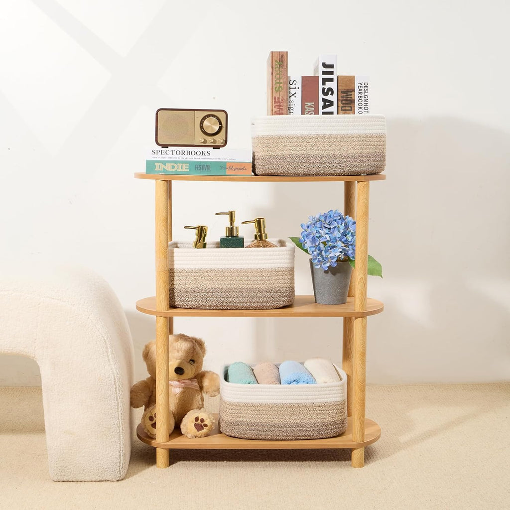 Small Storage Baskets for Organizing | Closet Organizer Bins | Shelf Toy Basket | Woven Rope