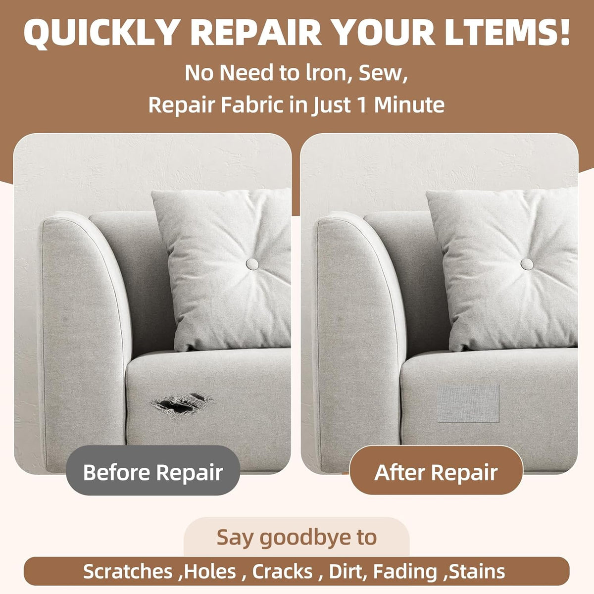 Fabric Repair Patch, 17X79 Inch Large Repair Tape, Self-Adhesive Patches for Furniture, Sofa, Car