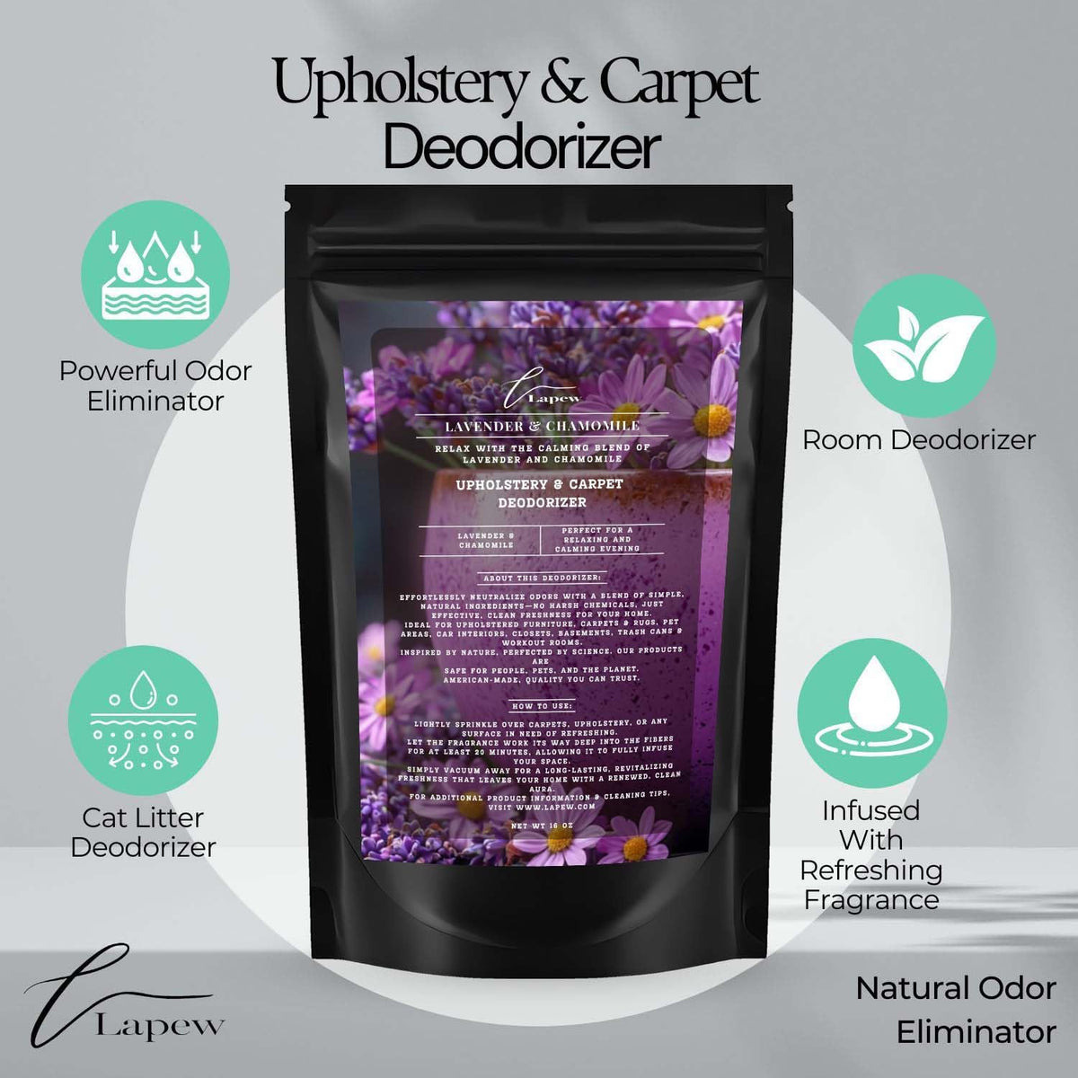 Lavender Chamomile Carpet Freshener Powder: Powerful Odor Eliminator for Home, Upholstery