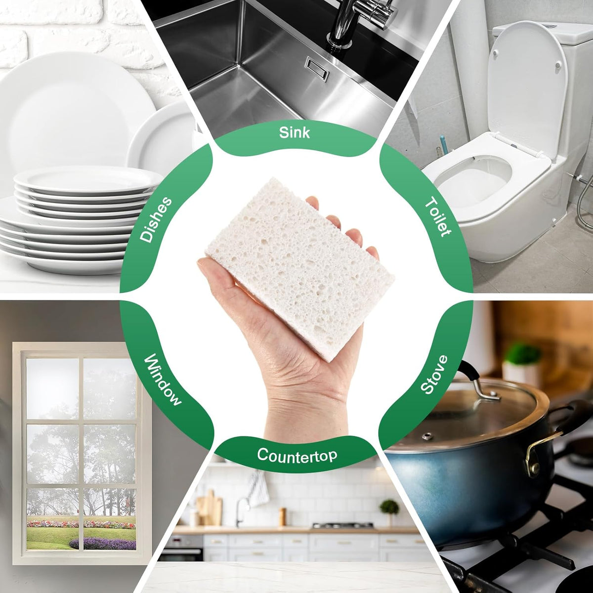 6-Pack Kitchen Sponges, Condense Eco Cellulose Non-Scratch Scrub Heavy Sponge for