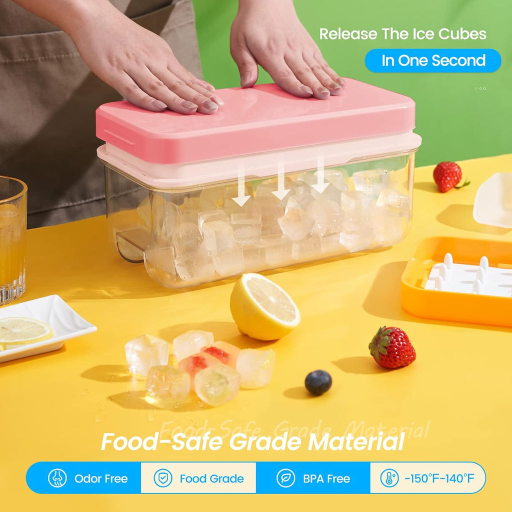 PHINOX Ice Cube Tray with Lid and Bin, 3 Pack Plastic Ice Cube Tray Molds, 96(4 * 8 * 3) pcs Ice