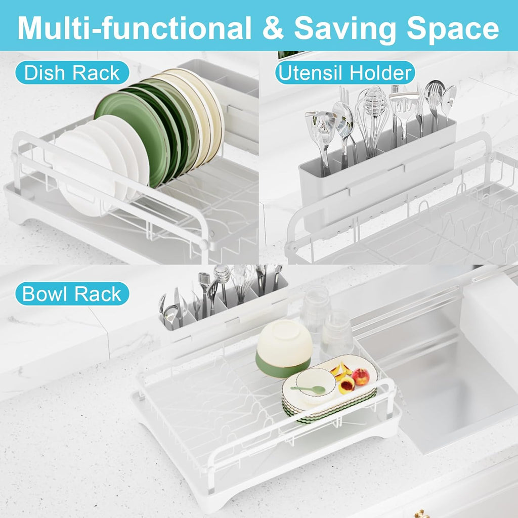 Dish Drying Rack for Kitchen Counter - Large Capacity Dish Drying Rack with Drainboard, Kitchen