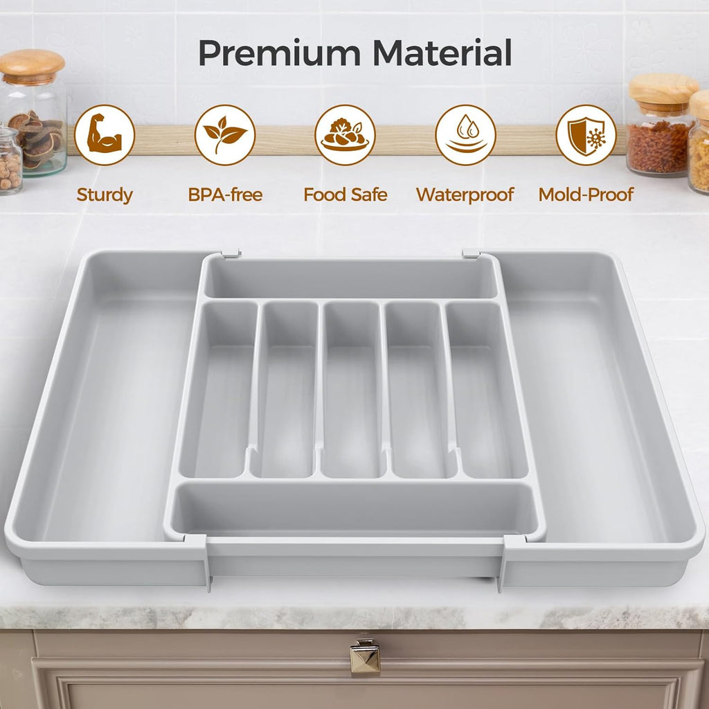 Extra Large Expandable Silverware Organizer, BPA-Free Food-Safe Cutlery Flatware Organizer, Kitchen
