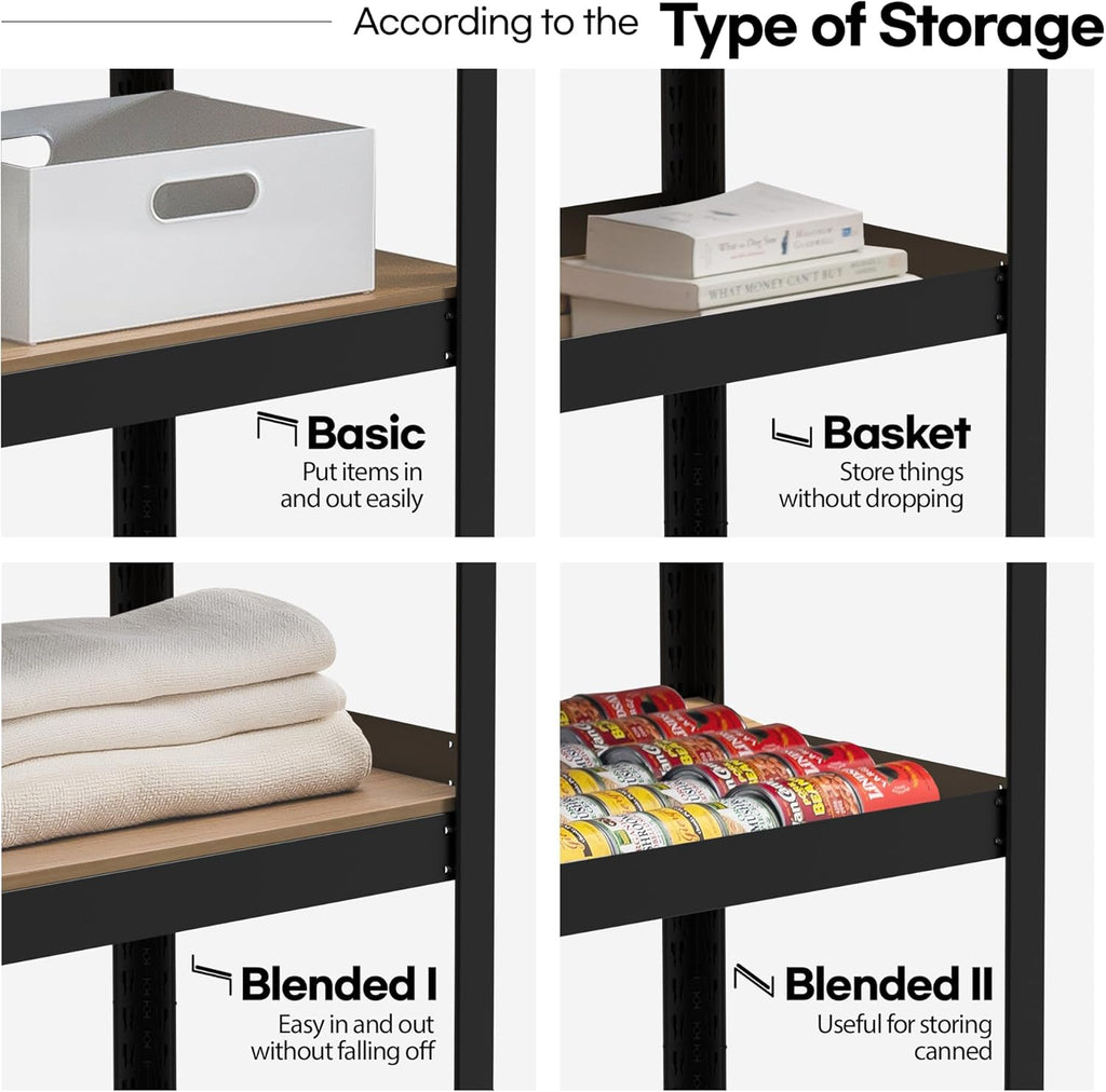 HOMEDANT House Black 5-Tier Laminated Metal Shelving Unit Adjustable Storage Utility Rack Heavy
