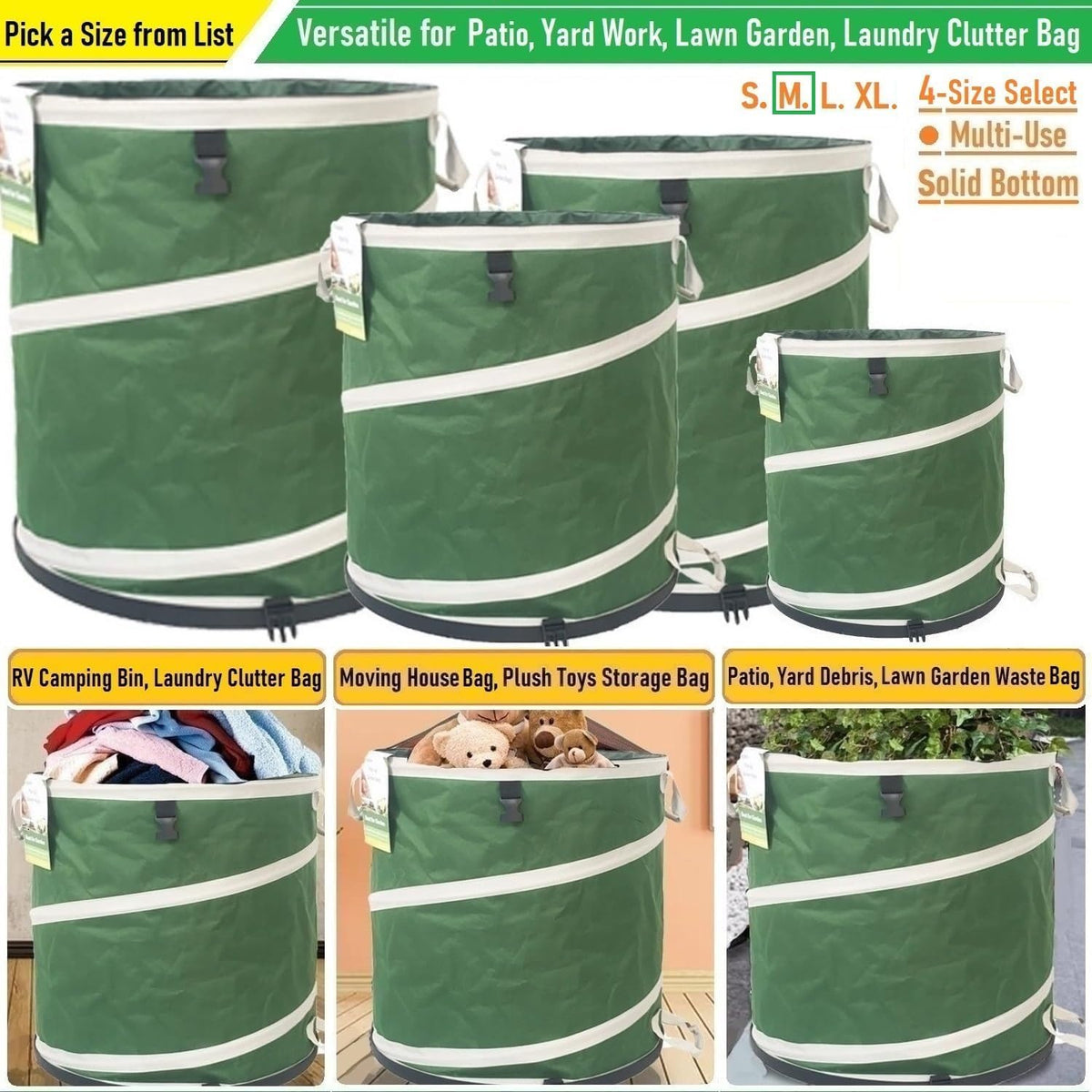 24-Gallon Collapsible Trash Can (19x21 in) Hard-Shell Bottom Yard Garden Bag for Yard Waste,Debris