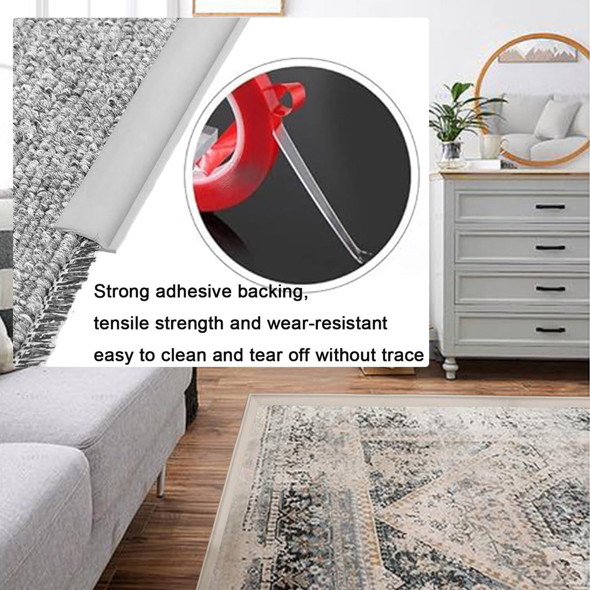 Self Adhesive Carpet Transition Strip with Edge Trim, Designed for Seamless Transitions from Carpet