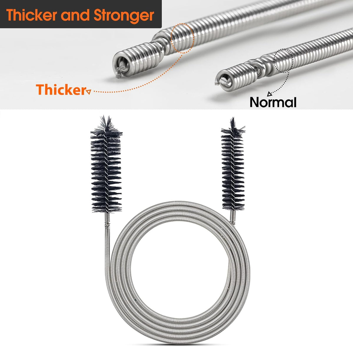 Extra-Thick Drain Brush with Stronger Spring 61-Inch Stainless Steel and Nylon Pipe Cleaner for