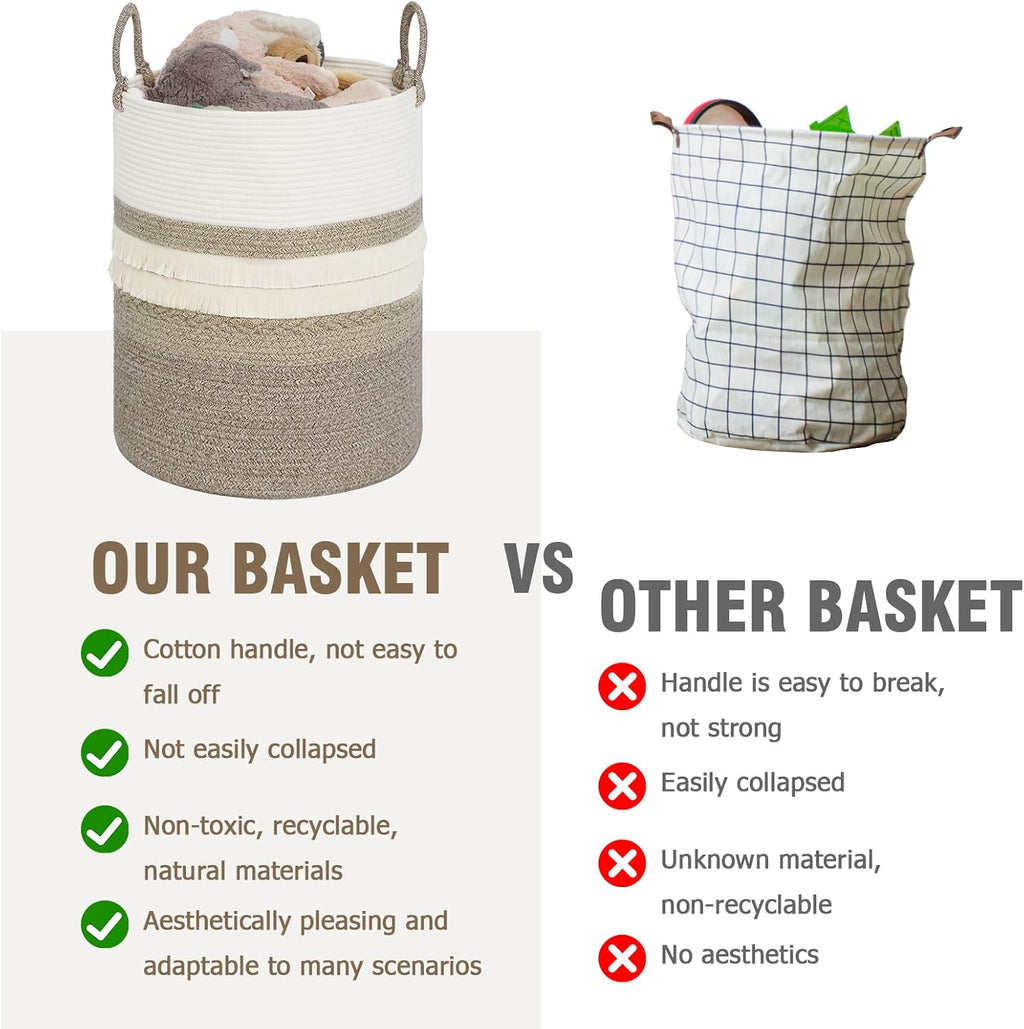 danpinera 79 L Large Laundry Basket, Tall Woven Cotton Storage Hamper with Handles, Dirty Clothes