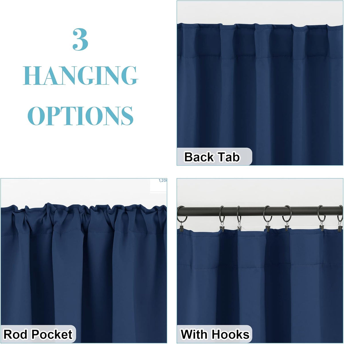 RYB HOME Blackout Kitchen Curtains, Thermal Insulated Back Tabs Window Curtain Room Darkening