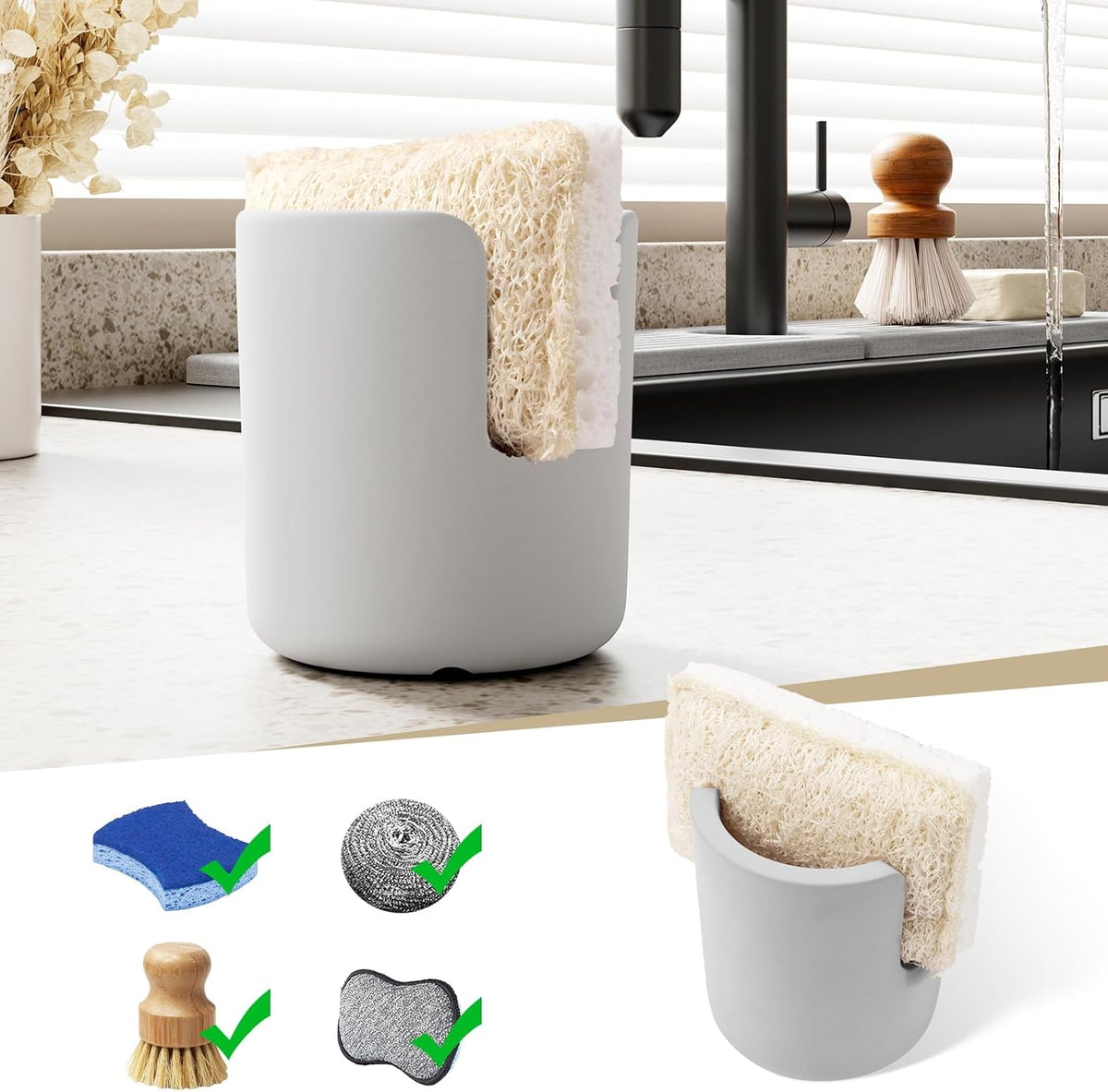 Diatomite Stone Sponge Holder, Quick Dry Dish Sponge Stand for Countertop, Fast Dry Diatomaceous